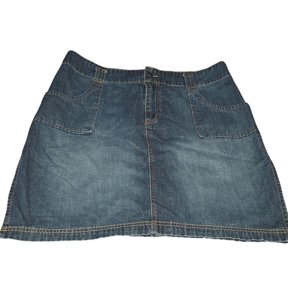 Vintage Old Navy Women's Blue Denim A-Line Mini Skirt Size 14 Casual Jean Skirt